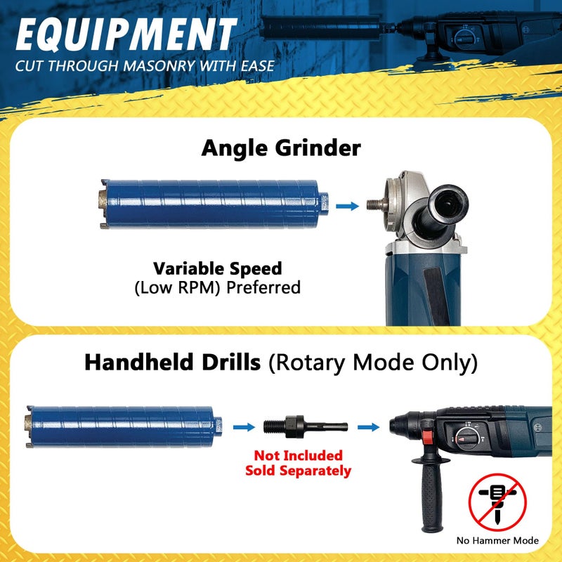 EDiamondTools رؤوس حفر الماس الجاف 2" للطوب أو الكتل أو البناء، عمق حفر 9.5"، عمود 5/8"-11 - Image 2